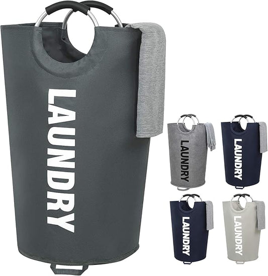 ZEROJETLAG 115L X-Large Laundry Basket Collapsible Hamper with Handles, Waterproof Fabric Dirty Clothes Basket, Tall Foldable Freestanding Bin Laundry Hamper for Dorm, Bathroom & Bedroom (Dark Gray)