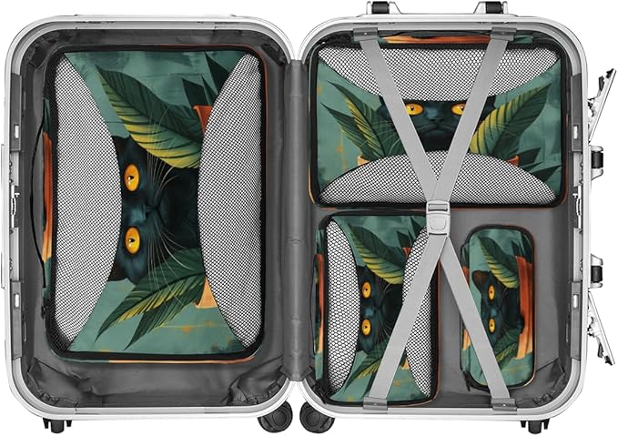 Watercolor Cat Packing Cubes 4 Pack Travel Packing Bags Set Lightweight Mesh Travel Luggage Organizer Clothes Carry on Suitcase Bags for Accessories Essentials