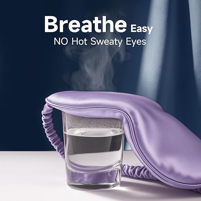 Umisleep 100% Pure Mulberry Silk Sleep Mask, 22 Momme 6A Soft & Smooth Fibers, Breathable Eye Mask for Women & Men, Better Light Blocking Sleeping Mask with Travel Pouch, Adjustable Blindfold, Purple