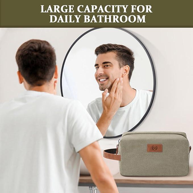 Janhavi Waterproof Travel size Toiletries Bag,Customized Gifts for Men,Makeup Organizer Foldie Bag,Mens Toiletry Bag, Engraved Initials & Wheat Ear,Travel Essentials Men(Olive Green R)