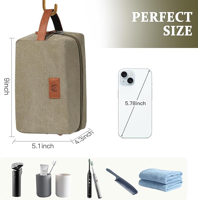 Janhavi Waterproof Travel size Toiletries Bag,Customized Gifts for Men,Makeup Organizer Foldie Bag,Mens Toiletry Bag, Engraved Initials & Wheat Ear,Travel Essentials Men(Olive Green R)