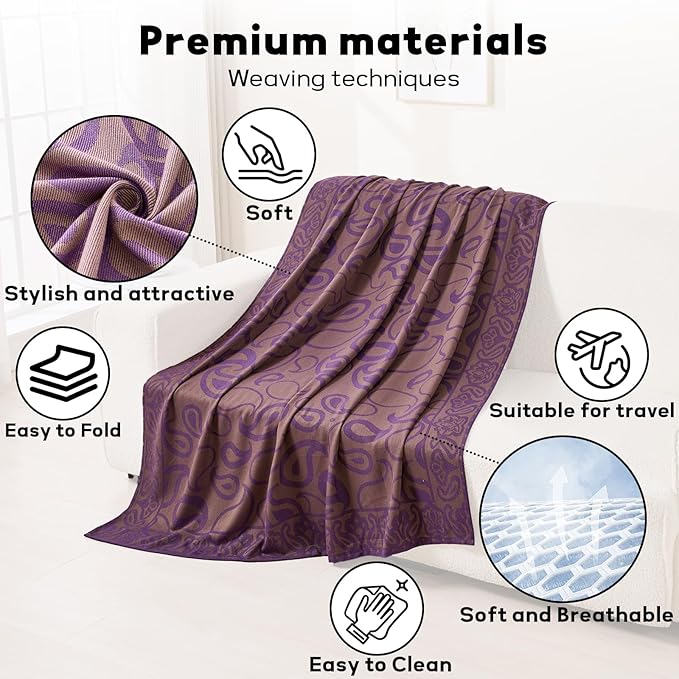 Compact Travel Blanket - Ultra Soft & Lightweight Knit Design Airplane Blanket, 53x72 Inch, Stylish Travel Shawl Wraps for Flights, Car,Travel Essentials, Gifts, Camping
