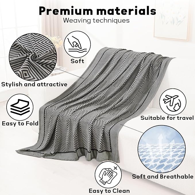 Compact Travel Blanket - Ultra Soft & Lightweight Knit Design Airplane Blanket, 53x72 Inch, Stylish Travel Shawl Wraps for Flights, Car,Travel Essentials, Gifts, Camping