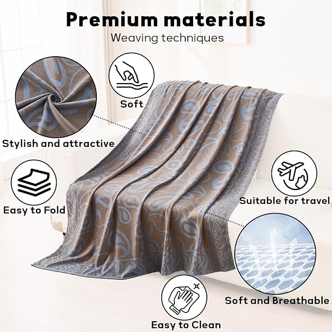 Compact Travel Blanket - Ultra Soft & Lightweight Knit Design Airplane Blanket, 53x72 Inch, Stylish Travel Shawl Wraps for Flights, Car,Travel Essentials, Gifts, Camping