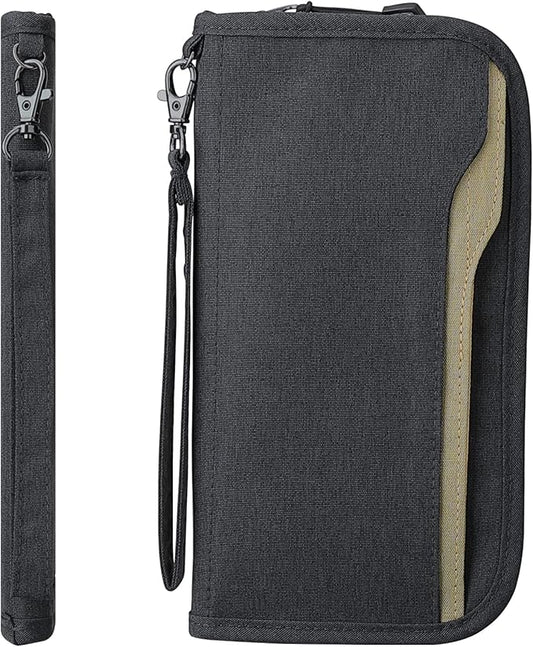 ZOPPEN Passport Holder Family RFID Passport Wallet, Passport Holder Women/Men, Travel Wallet Documents Organizer Zipper Case with Removable Wristlet Strap, Travel Essentials for Flying