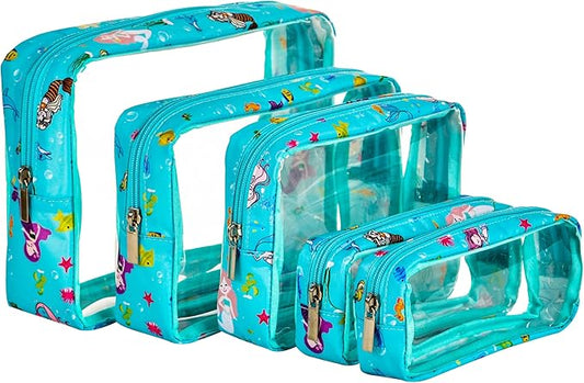 TSA Approved 5-Piece Diaper Bag Organizer Pouch Set Clear Waterproof TPU Kids Toiletry Storage Set Travel Packing Clutch Cube Bags for Baby Nursing