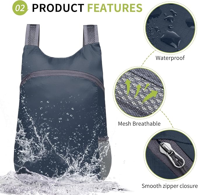 20L Ultra Hiking-Daypack Lightweight Foldable Travel Packable Backpack for Camping Cycling Outdoor, Navy Blue