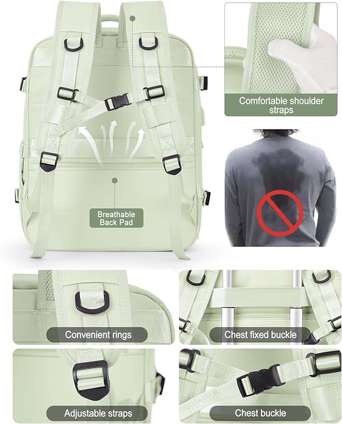 VGCUB Lightweight Travel Backpack for Women Men,Carry on Backpack Flight Approved Luggage,Water Resistant Laptop College Work Backpack Personal Item Daypack Bookbag Mochila de Viaje,Mint green