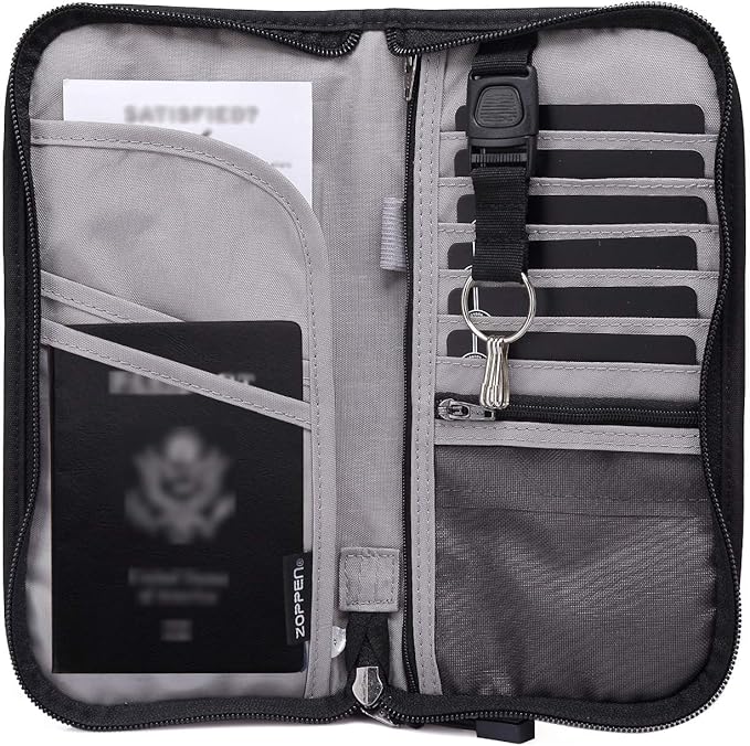 ZOPPEN Passport Holder Family RFID Passport Wallet, Passport Holder Women/Men, Travel Wallet Documents Organizer Zipper Case with Removable Wristlet Strap, Travel Essentials for Flying