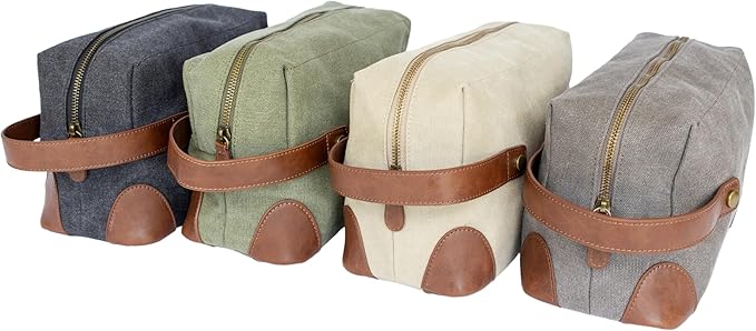 Vetelli Vintage Canvas Toiletry Bags, Travel In Style, Waterproof Canvas Dopp Kits, Durable (Marco) (Light Grey)