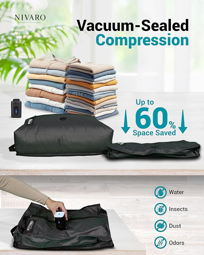 Travel Vacuum Bags with Pump (2-Pack, Large 30L) - IPX8 Waterproof Reusable Compression Bags for Travel, Space Saver Packing Cubes for Luggage, with Wireless Pump
