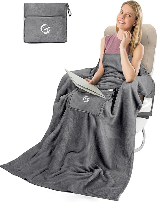 Tirrinia Soft Travel Blanket Pillow, 3-in-1 Foldable Airplane Throw Blanket, Long Flight Essentials, Car Pillow, Lightweight Travel Accessories