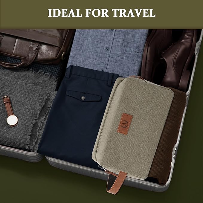 Janhavi Waterproof Travel size Toiletries Bag,Customized Gifts for Men,Makeup Organizer Foldie Bag,Mens Toiletry Bag, Engraved Initials & Wheat Ear,Travel Essentials Men(Olive Green R)