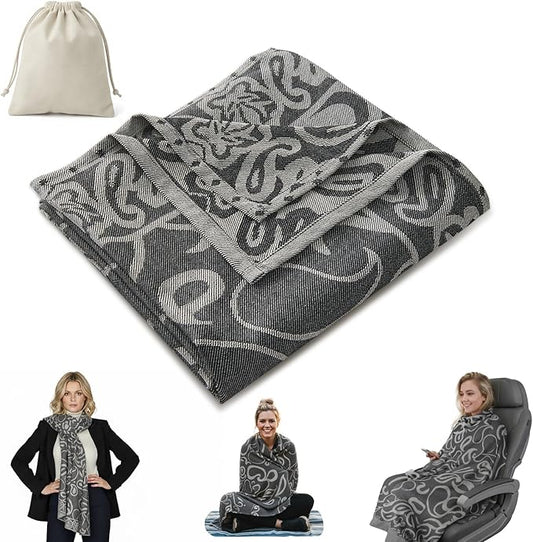 Compact Travel Blanket - Ultra Soft & Lightweight Knit Design Airplane Blanket, 53x72 Inch, Stylish Travel Shawl Wraps for Flights, Car,Travel Essentials, Gifts, Camping
