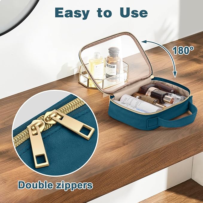 Wedama TSA Approved Toiletry Bag, 4 Pack Clear Makeup Bags with Handles, Quart Size Clear Toiletry Bags, PVC Cosmetic Bags for Women and Men, Carry on Airport Airline Compliant Bag, Til Blue