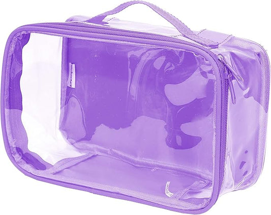Small Clear Travel Packing Cube/See Through PVC Plastic Pouch for Carry On Suitcase, Backpack or Diaper Bag/Transparent Multipurpose Accessories, Makeup & Underwear Organizer w/Handle (Lilac)