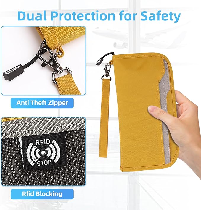 ZOPPEN Passport Holder Family RFID Passport Wallet, Passport Holder Women/Men, Travel Wallet Documents Organizer Zipper Case with Removable Wristlet Strap, Travel Essentials for Flying