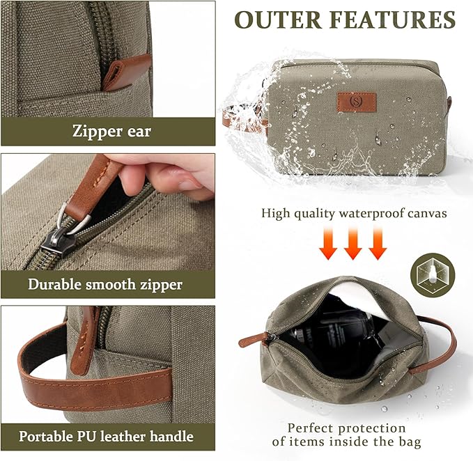 Janhavi Waterproof Travel size Toiletries Bag,Customized Gifts for Men,Makeup Organizer Foldie Bag,Mens Toiletry Bag, Engraved Initials & Wheat Ear,Travel Essentials Men(Olive Green R)