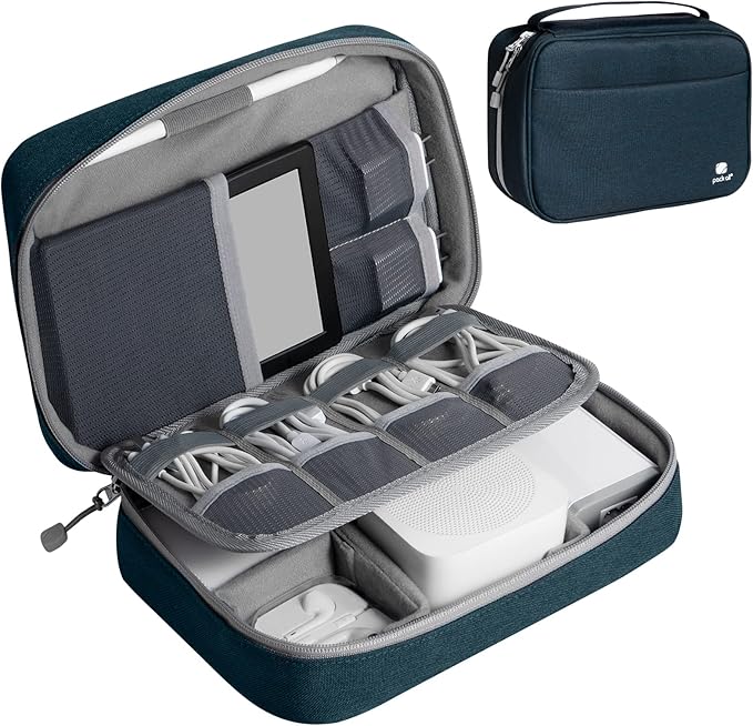 pack all Electronic Organizer Plus, Larger Capcity Cable Organizer Bag, Shockproof Carrying Case, Portable Cord Travel Organizer Storage Bag for Cables, Chargers, Phones, USB, SD Cards(Navy Blue)