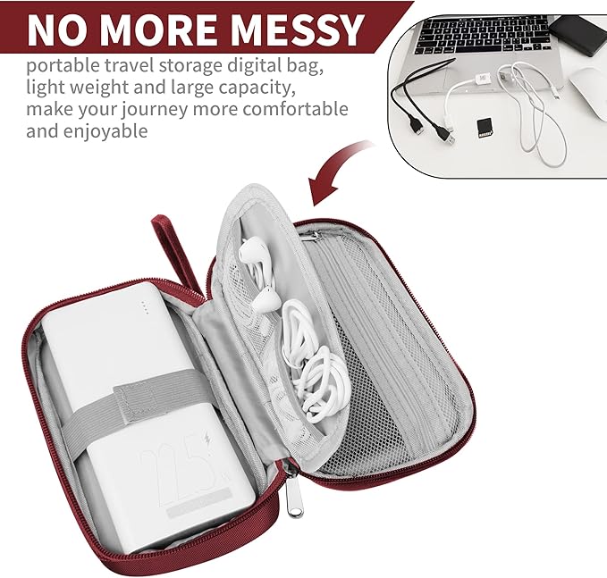 Travel Cable Organizer Bag Pouch Electronic Accessories Carry Case Portable Waterproof All-in-One Storage Bag for Cable,Charger, Phone, Hard Drive，SD Card-Wind Red