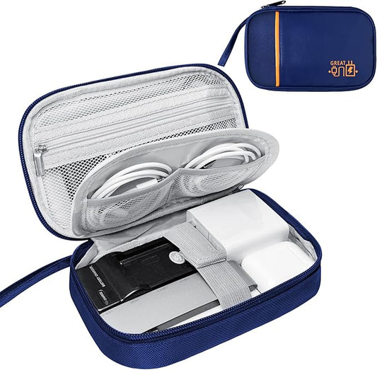 Travel Cable Organizer Bag Pouch Electronic Accessories Carry Case Portable Waterproof All-in-One Storage Bag for Cable,Charger, Phone, Hard Drive，SD Card-Navy Blue