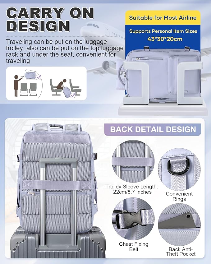 VGCUB Large Travel Backpack with Vacuum System Carry on 18x14x8 Inches Storage Compression Bags with Electric Pump Work Business Vacpack College Laptop Backpack for Women Men Purple Taro