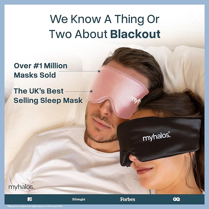 MyHalos® Sleep Mask - Eye Masks for Sleep - 100% Blackout Sleeping Mask for Women, Men & Side Sleepers - 3D Sleeping Eye Mask for Zero Pressure - Award Winning Design, Eyelash Friendly & Breathable