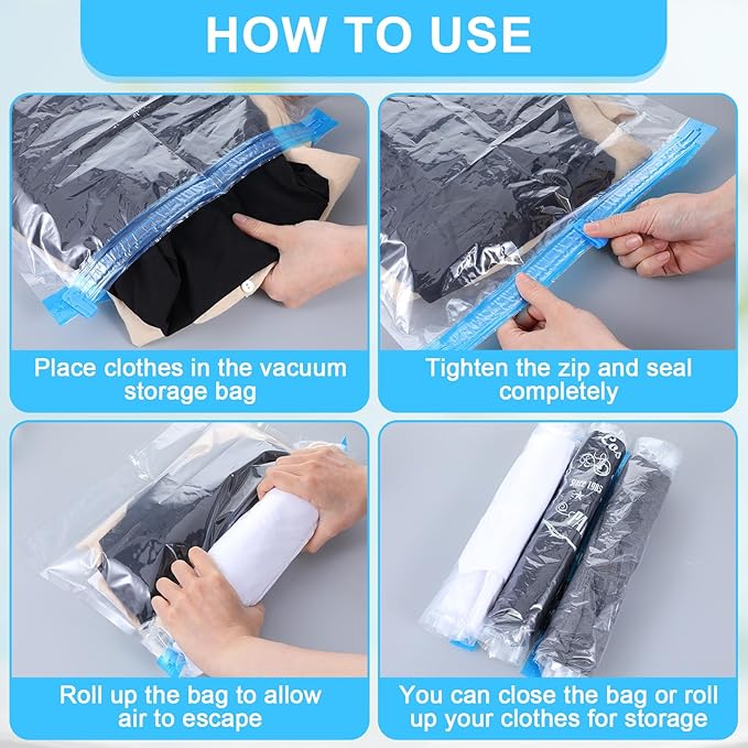 Travel Compression Bags, Roll-Up Space Saver Bags Vacuum Storage Bags 47x35cm/18.5x13.7in for Luggage Backpack Suitcase Packing Organizers(3PCS)