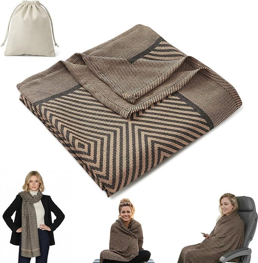 Compact Travel Blanket - Ultra Soft & Lightweight Knit Design Airplane Blanket, 53x72 Inch, Stylish Travel Shawl Wraps for Flights, Car,Travel Essentials, Gifts, Camping
