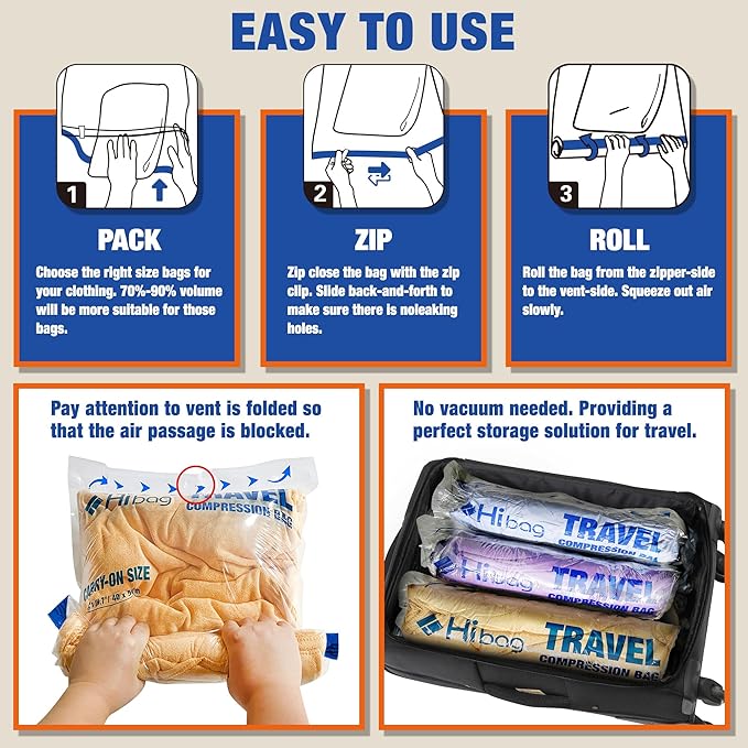 Travel Essentials Compression Bags, 12 Clothes Bags and 4 Shoe Bags for Cruise Luggage Accessories (16-Travel)