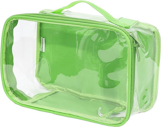 Small Clear Travel Packing Cube/See Through PVC Plastic Pouch for Carry On Suitcase, Backpack or Diaper Bag/Transparent Multipurpose Accessories, Makeup & Underwear Organizer w/Handle (Green)