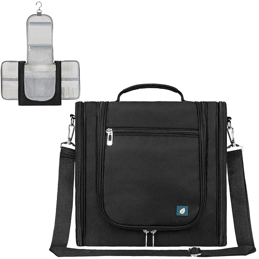 PAVILIA Extra Large Toiletry Bag Travel Bag for Women Men, Hanging Cosmetic Organizer, Water Resistant Makeup Bag for Accessories Toiletries, Travel Essentials Kit (Black)