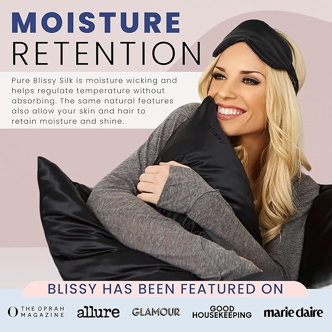 Blissy Silk Sleep Mask - Eye Sleeping Mask for Women & Men for Total Blackout - 100% Pure Mulberry Silk, 22 Momme 6a Fibers - Blindfold Sleep Mask Side Sleeper Eye Cover (Non Adjustable)