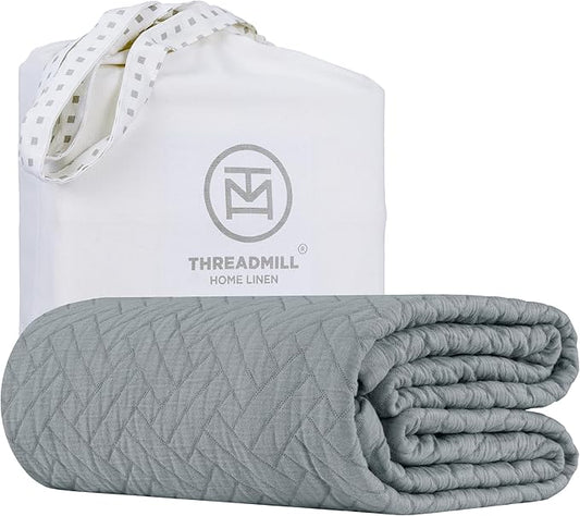 Threadmill Luxury Cotton Blankets for Twin Size Bed | All-Season 100% Cotton Twin Blanket for Bed | Jacquard Lightweight, Soft & Cozy Coverlet, 350GSM, 68 x 90 inches | Scottish Grey