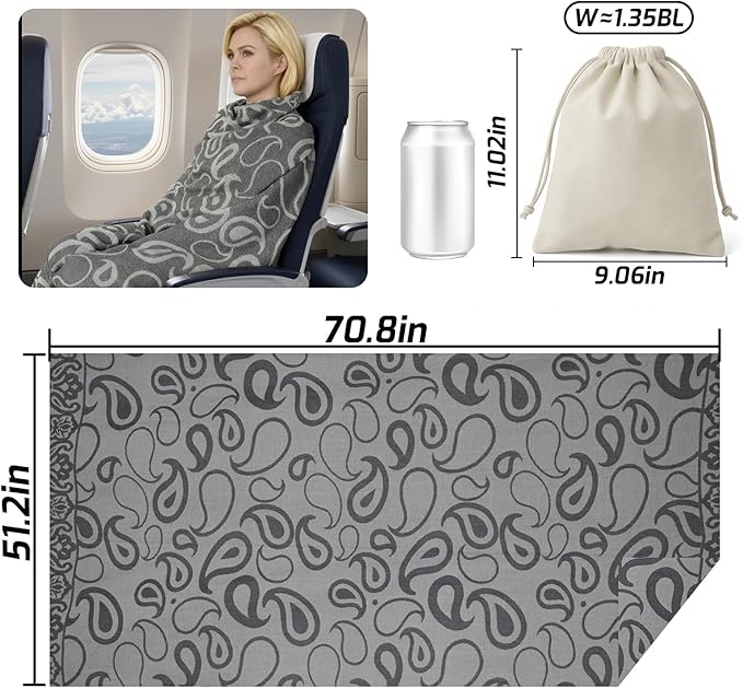 Compact Travel Blanket - Ultra Soft & Lightweight Knit Design Airplane Blanket, 53x72 Inch, Stylish Travel Shawl Wraps for Flights, Car,Travel Essentials, Gifts, Camping