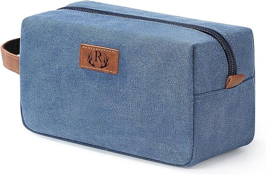 Janhavi Waterproof Travel size Toiletries Bag,Customized Gifts for Men,Makeup Organizer Foldie Bag,Mens Toiletry Bag, Engraved Initials & Wheat Ear,Travel Essentials Men(Blue R)