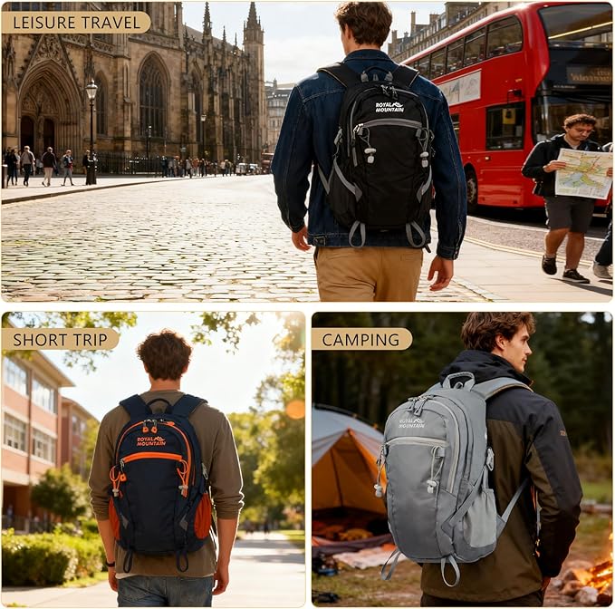 Hiking Backpack With Rain-cover, 30L Travel Backpacks For Women Men, Camping Daypack Backpacks Lightweight, Durable Hiking Backpack Fit For Camping, Daily Commuting, Short Trips (Grey)