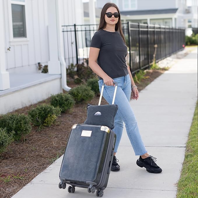 BlueHills 2-Pack Premium Soft Travel Blanket Pillow Airplane Blanket in Soft Bag Pillowcase with Hand Luggage Belt and Backpack Clip, Compact Pack Large Blankets for Any Travel (Grey Gray T013)