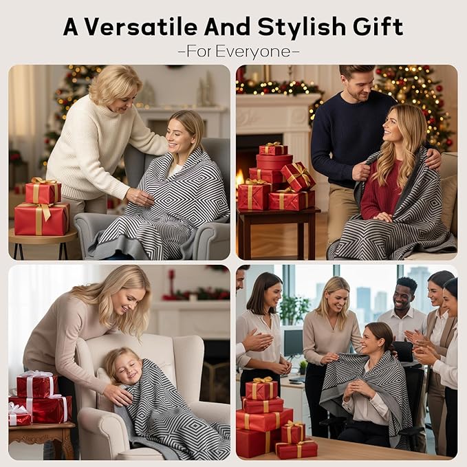 Compact Travel Blanket - Ultra Soft & Lightweight Knit Design Airplane Blanket, 53x72 Inch, Stylish Travel Shawl Wraps for Flights, Car,Travel Essentials, Gifts, Camping