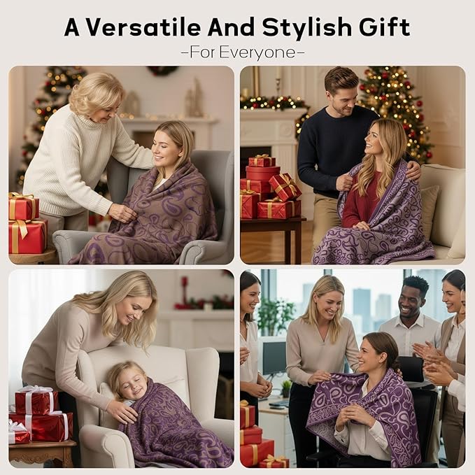 Compact Travel Blanket - Ultra Soft & Lightweight Knit Design Airplane Blanket, 53x72 Inch, Stylish Travel Shawl Wraps for Flights, Car,Travel Essentials, Gifts, Camping