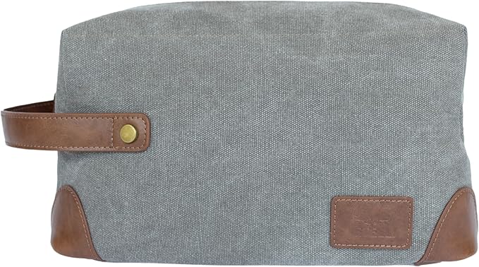 Vetelli Vintage Canvas Toiletry Bags, Travel In Style, Waterproof Canvas Dopp Kits, Durable (Marco) (Light Grey)