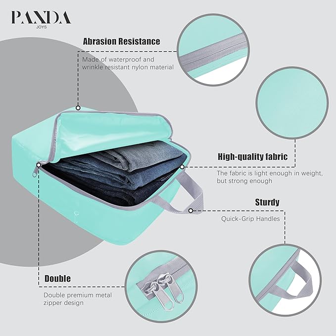 4 Set Compression Packing Cubes Travel - Travel Accessories Expandable Packing Organizers for Carry On - Essentials Luggage Bags - Light Teal