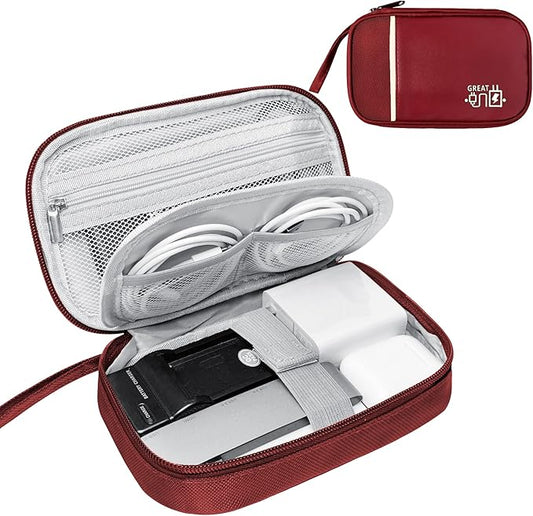Travel Cable Organizer Bag Pouch Electronic Accessories Carry Case Portable Waterproof All-in-One Storage Bag for Cable,Charger, Phone, Hard Drive，SD Card-Wind Red