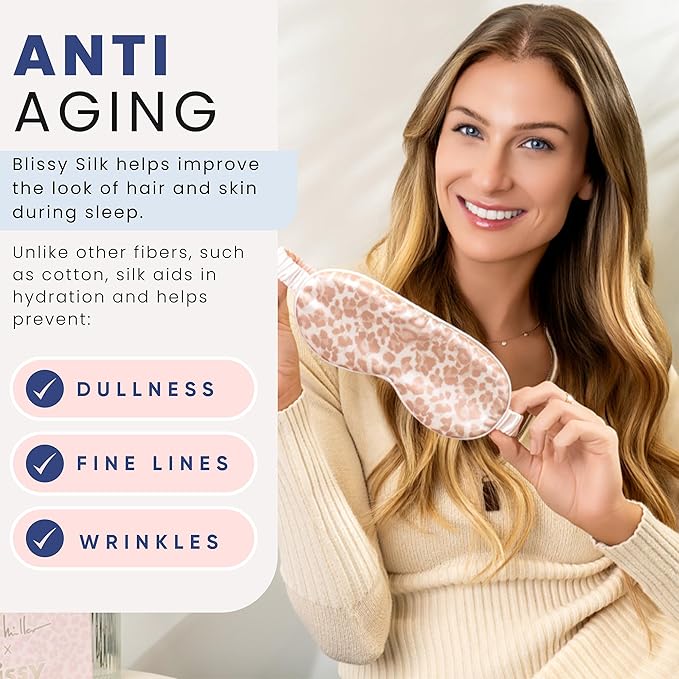 Blissy Silk Sleep Mask - Eye Sleeping Mask for Women & Men for Total Blackout - 100% Pure Mulberry Silk, 22 Momme 6a Fibers - Blindfold Sleep Mask Side Sleeper Eye Cover (Mauve Cheetah)