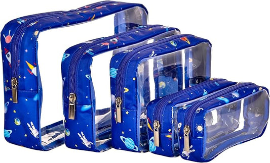 TSA Approved 5-Piece Diaper Bag Organizer Pouch Set Clear Waterproof TPU Kids Toiletry Storage Set Travel Packing Clutch Cube Bags for Baby Nursing