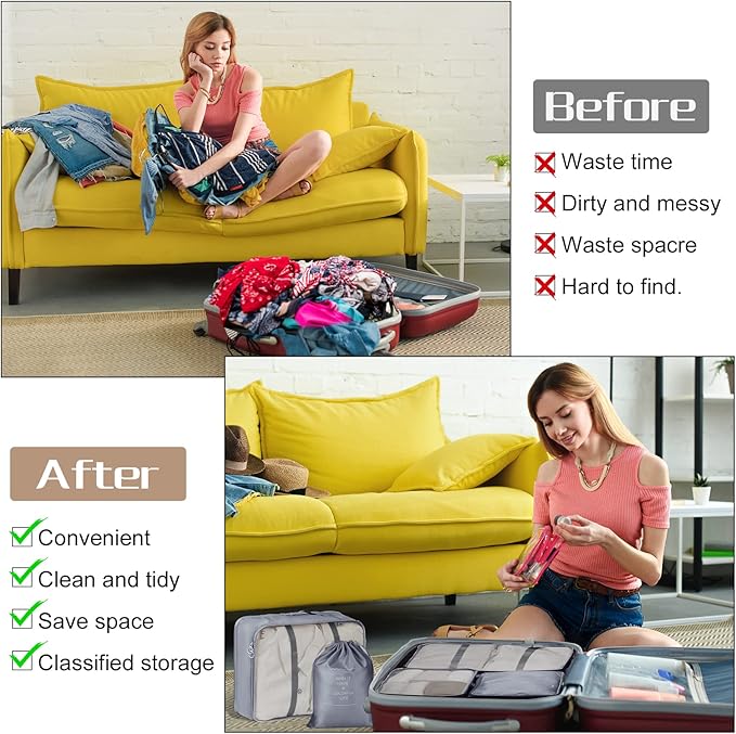 Packing Cubes 7 Set Travel Cubes for Suitcases Lightweight Luggage Packing Orginzers