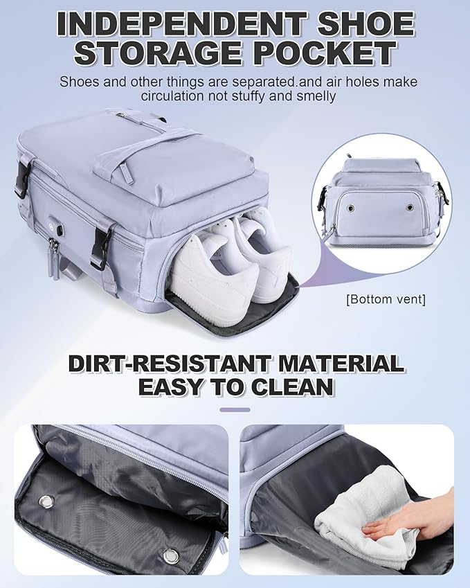 VGCUB Large Travel Backpack with Vacuum System Carry on 18x14x8 Inches Storage Compression Bags with Electric Pump Work Business Vacpack College Laptop Backpack for Women Men Purple Taro