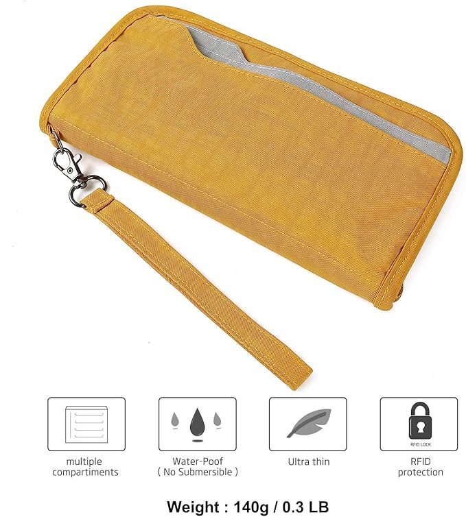 ZOPPEN Passport Holder Family RFID Passport Wallet, Passport Holder Women/Men, Travel Wallet Documents Organizer Zipper Case with Removable Wristlet Strap, Travel Essentials for Flying