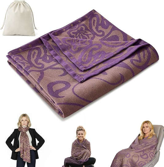 Compact Travel Blanket - Ultra Soft & Lightweight Knit Design Airplane Blanket, 53x72 Inch, Stylish Travel Shawl Wraps for Flights, Car,Travel Essentials, Gifts, Camping