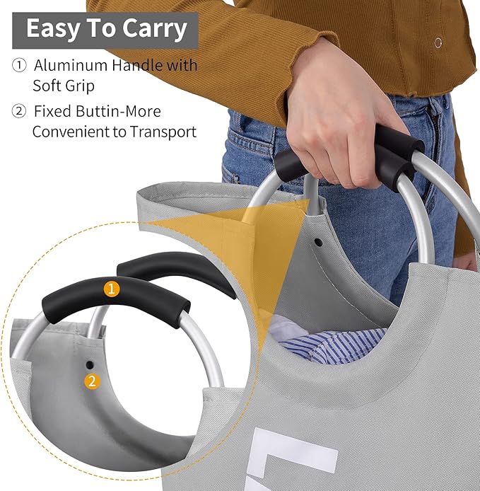 ZEROJETLAG 115L X-Large Laundry Basket Collapsible Hamper with Handles, Waterproof Fabric Dirty Clothes Basket, Tall Foldable Freestanding Bin Laundry Hamper for Dorm, Bathroom & Bedroom (Light Gray)